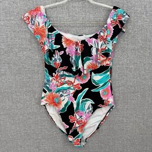Trina Turk One Piece Swimsuit Womens 10 Floral Ruffle Off Shoulder Boho